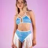 Bohemian Mirage 2pc Sequin Fringe Strapped Top High Waist Shorts Set -Rave Wonderland Shop S1603 BLU FRONT.1