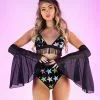 Trippy Stars Sequin 2pc Fringe Bra And Shorts Set -Rave Wonderland Shop S1604 BLK 3