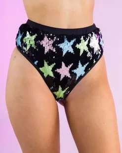 Trippy Stars Sequin 2pc Fringe Bra And Shorts Set -Rave Wonderland Shop S1604 BLK 5