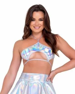 Roma Silver Holo Cutout Tie Top -Rave Wonderland Shop ezgif 4 c0f225273e 3